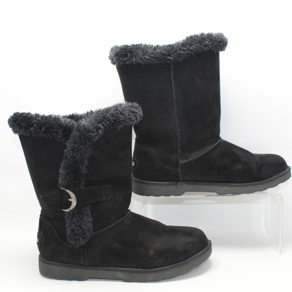 Makalu Gabrielle Womens Black Faux Fur‎ Lined Mid Calf Buckle Boots Size 7M